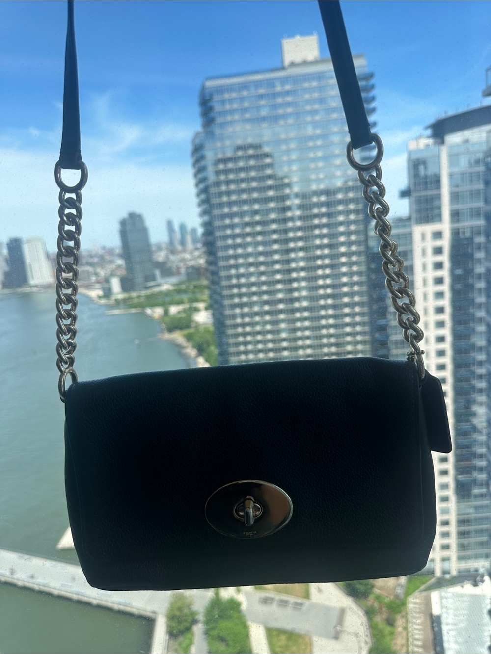 Coach Black Leather Crossbody with Chain Strap